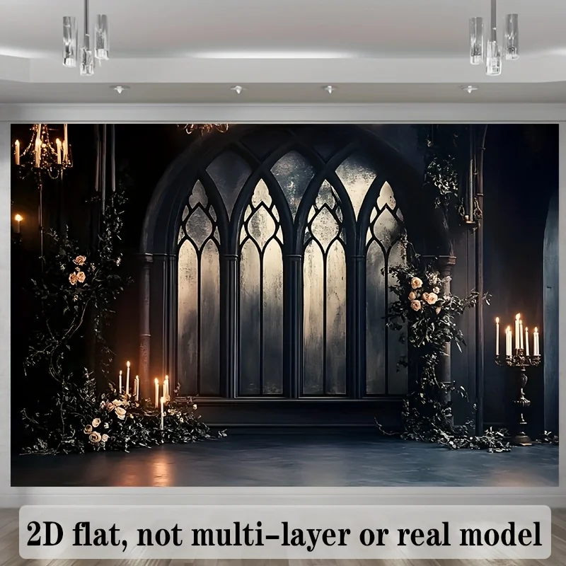 

Цельная ткань в стиле готического арочного окна при свечах, изготовленная из полиэстера, подходит для украшения дома и стен.