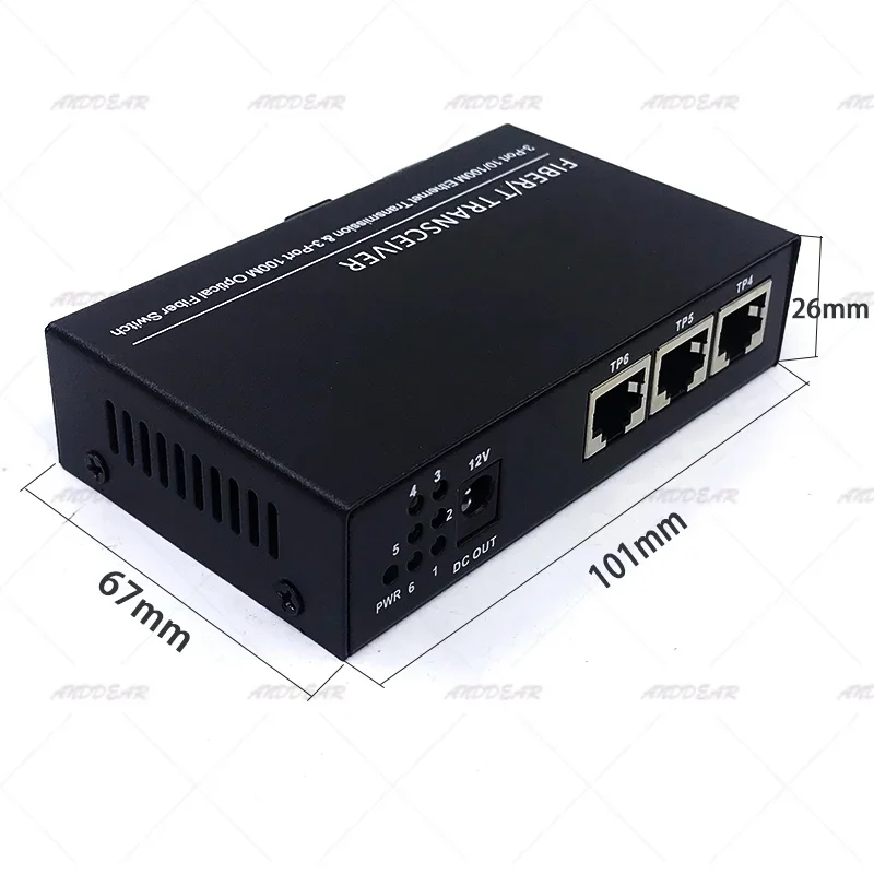 3SC3UTP Reverse POEFast Erhetnet 10/100M Ethernet Switch 3 Fiber Port SC 20KM3UTP RJ45 FiberOptical Switch PCBA with Adapter