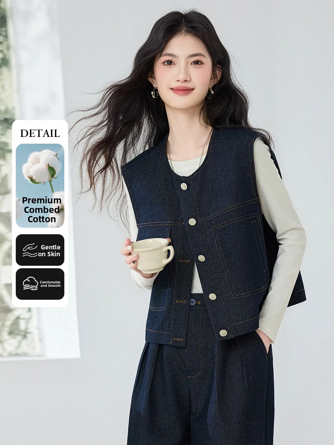 

Жилет женский Chinfei YU в ретро-стиле, весна 2026, модный, универсальный, для повседневной носки, короткая дышащая верхняя одежда