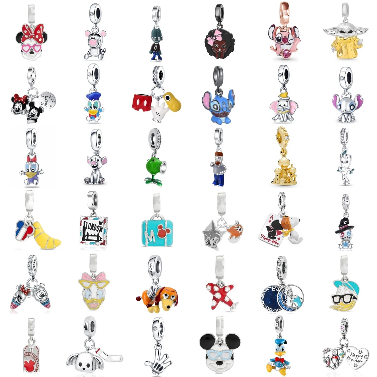 Abalorios de Plata S925 con Diseños de Animales de Dibujos Animados: Castillo, Elefante, Pato, Mono, Zombi, para Joyería DIY, Accesorios para Mujer