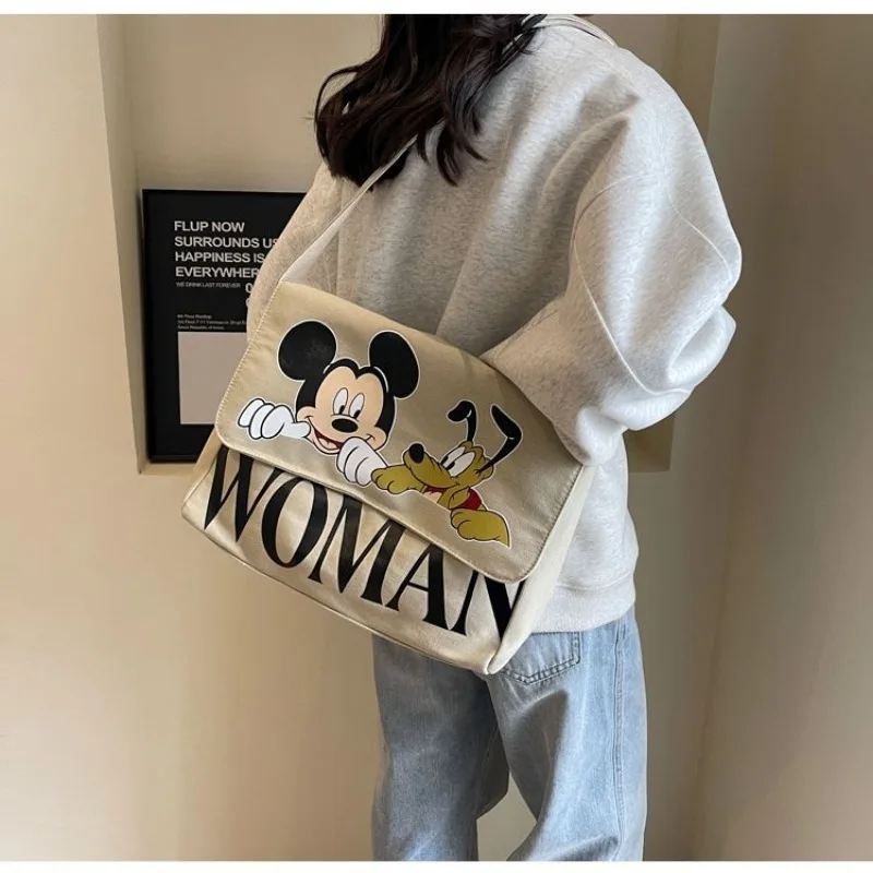 Disney new Mickeycartoon canvasbag for students commuting toclass large-capacity shoulder bag simple and versatile crossbody bag