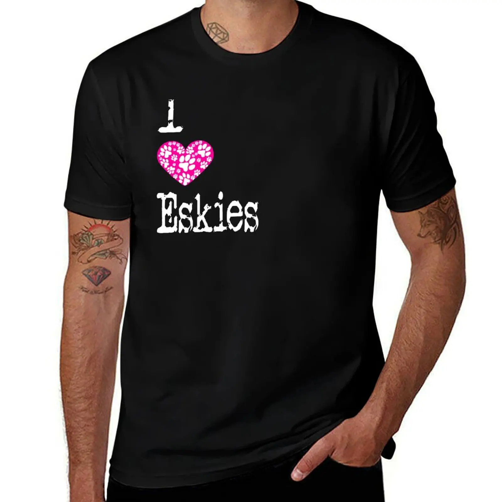 I Heart Eskies Love American Eskimo Spitz Dogs T-Shirt Basic Breathable Solid Color T-Shirt