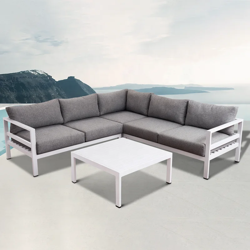 

White Best Modern Outside Patio Lounge Couch Furniture Outdoor Garden Aluminum Sectional Corner Sofa Set