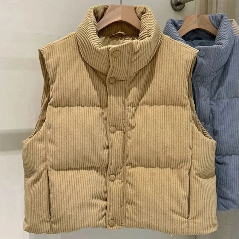 2025 Women's Padded Cotton Vests Quilted Solid Color Youthful Lightweight Lady Giletes Clothes Fashion Korean Style Autumn Cold