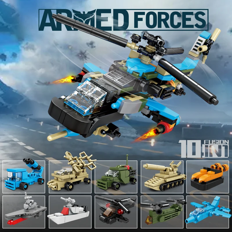 

10IN1 Battle Fighter Excavator DIY Assembly Model Combine Into Planes, Cars, Made of Standard Bricks - Ideal Boys' Toys Gift