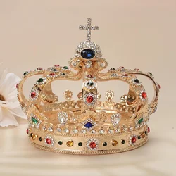Baroque Royal Cross Castle Colorful Rhinestone Crown Party Headwear