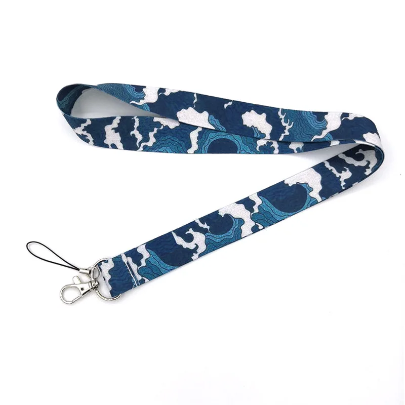 Kanagawa Hokusai Wave Horizontal Neck Strap Lanyards ID badge card holder keychain Mobile Phone Gift Ribbon webbing necklace