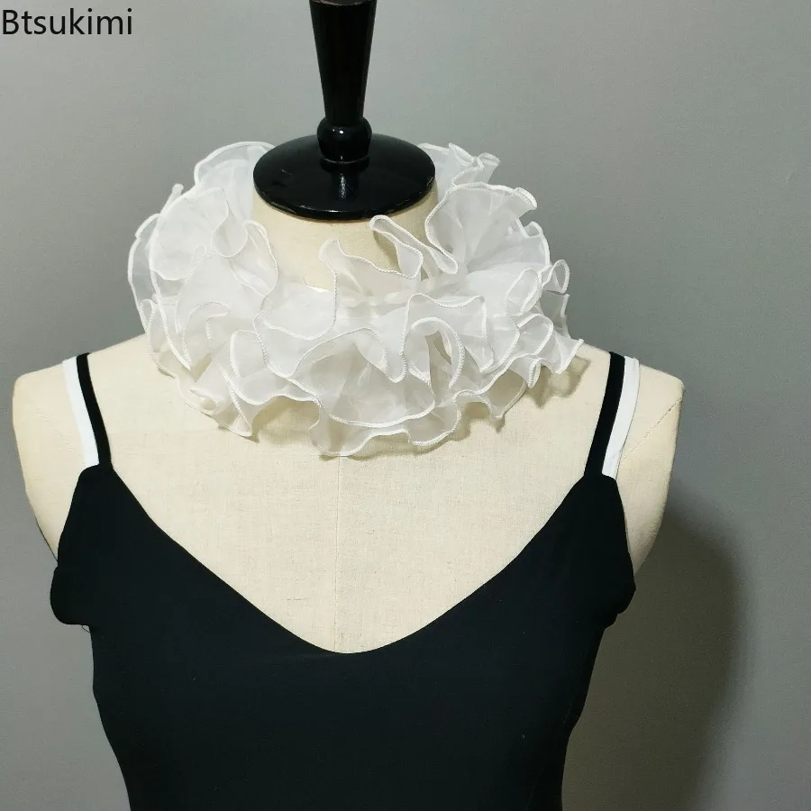 

Elegant Ruffled Lace Fake Collar Halloween Party Cosplay Costumes Accessories Layered Clown Neck Collar Sweet Detachable Collar