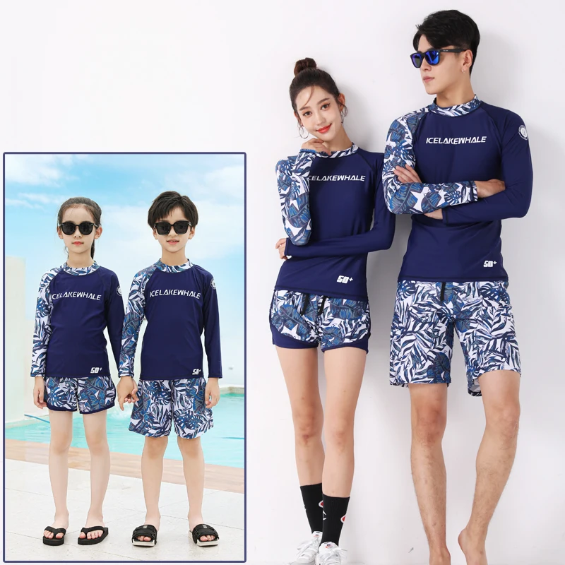 

Couples Rash Guards Men Women 2 Pieces Boy Girl Long Sleeve Shirt Shorts Black Swimwear Surfing Bathing Suits Rashguard Wetsuits