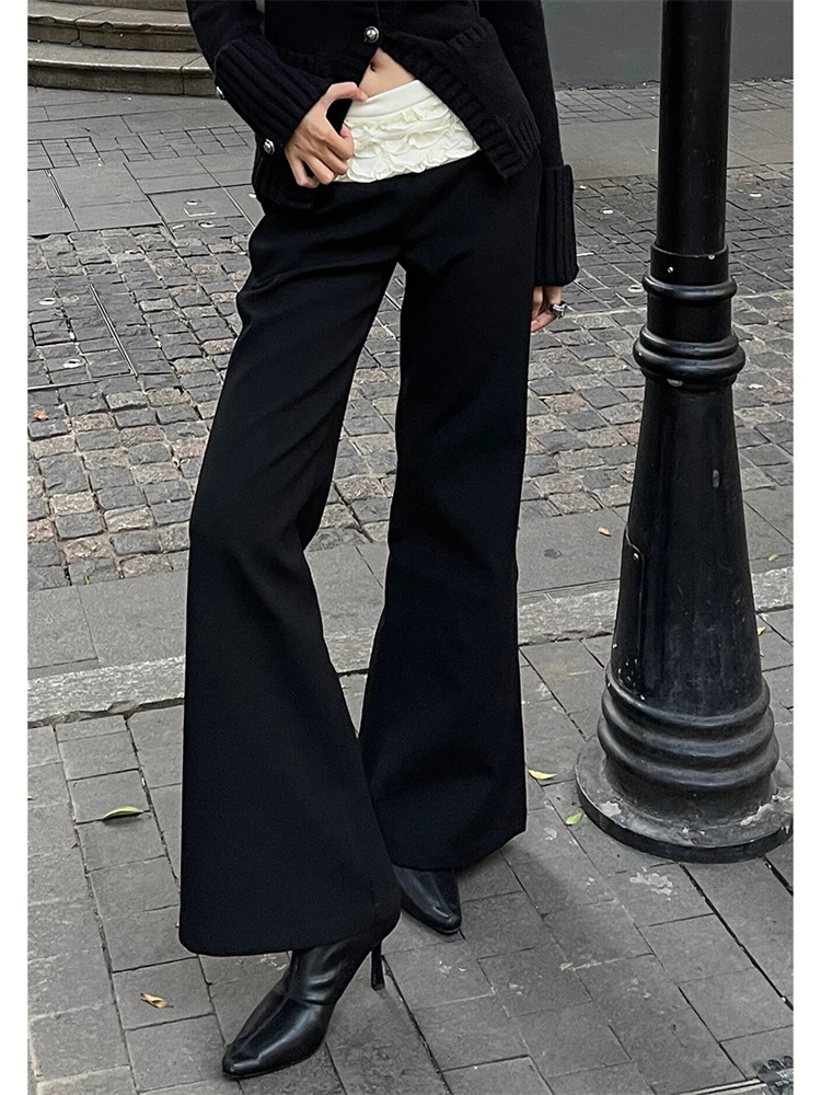 Stylish Pleated Black Pants Women 2024 New Stylish Fashion Elegant Flare Pants Female Casual Micro-Stretch Wide Leg Trousers