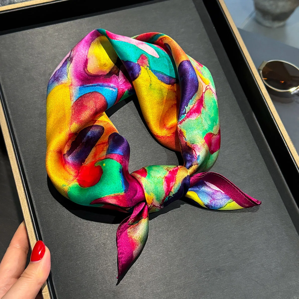 

Print 100% Silk Square Scarf Women Foulard Hairband Hands Female Bandana Neck Ties Decorate Hijab Neckerchief Headbands 53*53cm