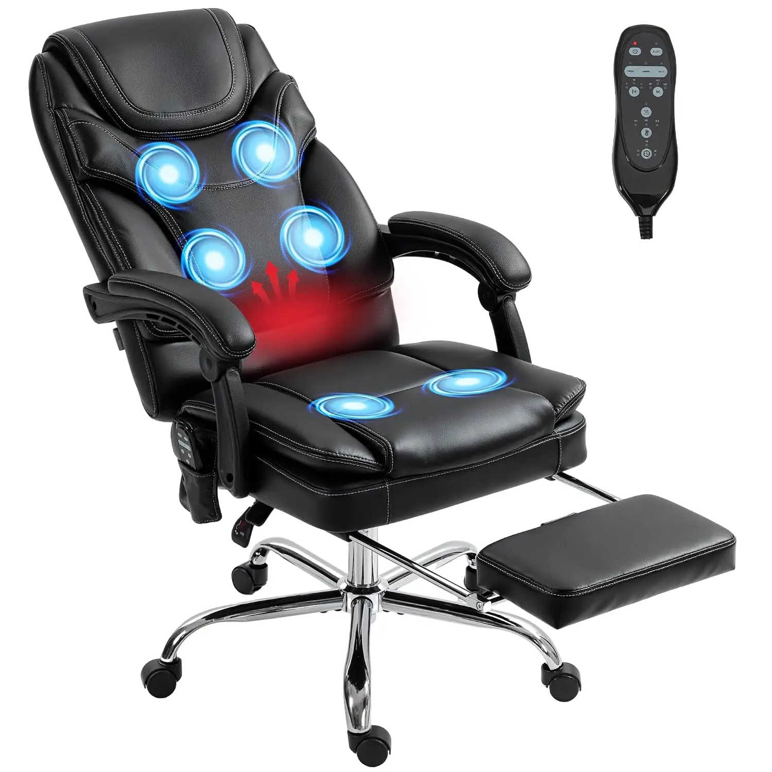 PU Leather Vibration Massage Office Chair 6 Points Heated Black, Customized