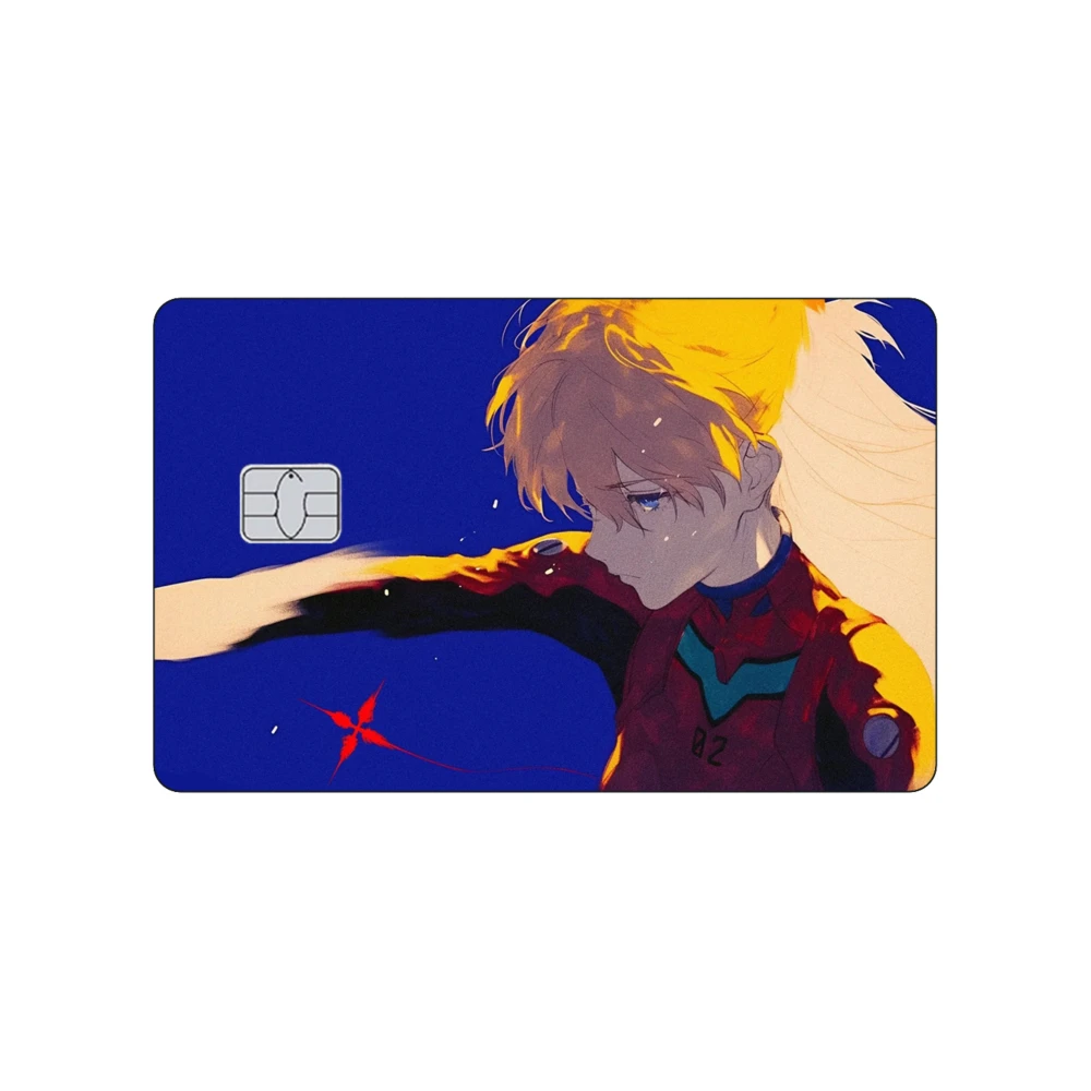 ملصقات جلدية لبطاقة الائتمان أنيمي إيفانجيليون أسوكا لانغلي سوريو ملصق غير لامع مناسب لبطاقة بنك VISA JCB وبطاقة Mastercard