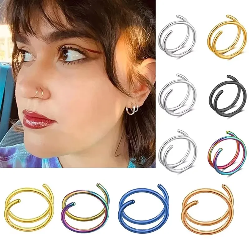 

1/2/10Pcs Stainless Steel Double Nose Ring Spiral Nose Septum Piercing Cartilage Hoop Earrings Helix for Women Nostril Jewelry