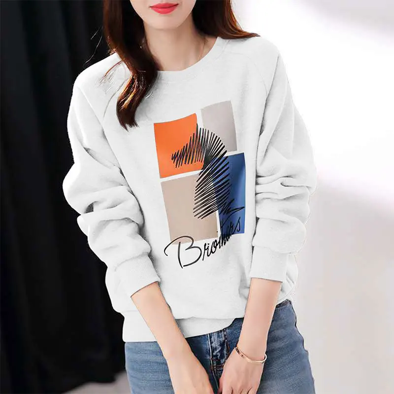 Women\'s Autumn Casual Simplicity Printing O-neck Long Sleeve Sweatshirts Women Clothes Fashion All-match Temperament Loose Tops