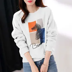 Women's Autumn Casual Simplicity Printing O-neck Long Sleeve Sweatshirts Women Clothes Fashion All-match Temperament Loose Tops