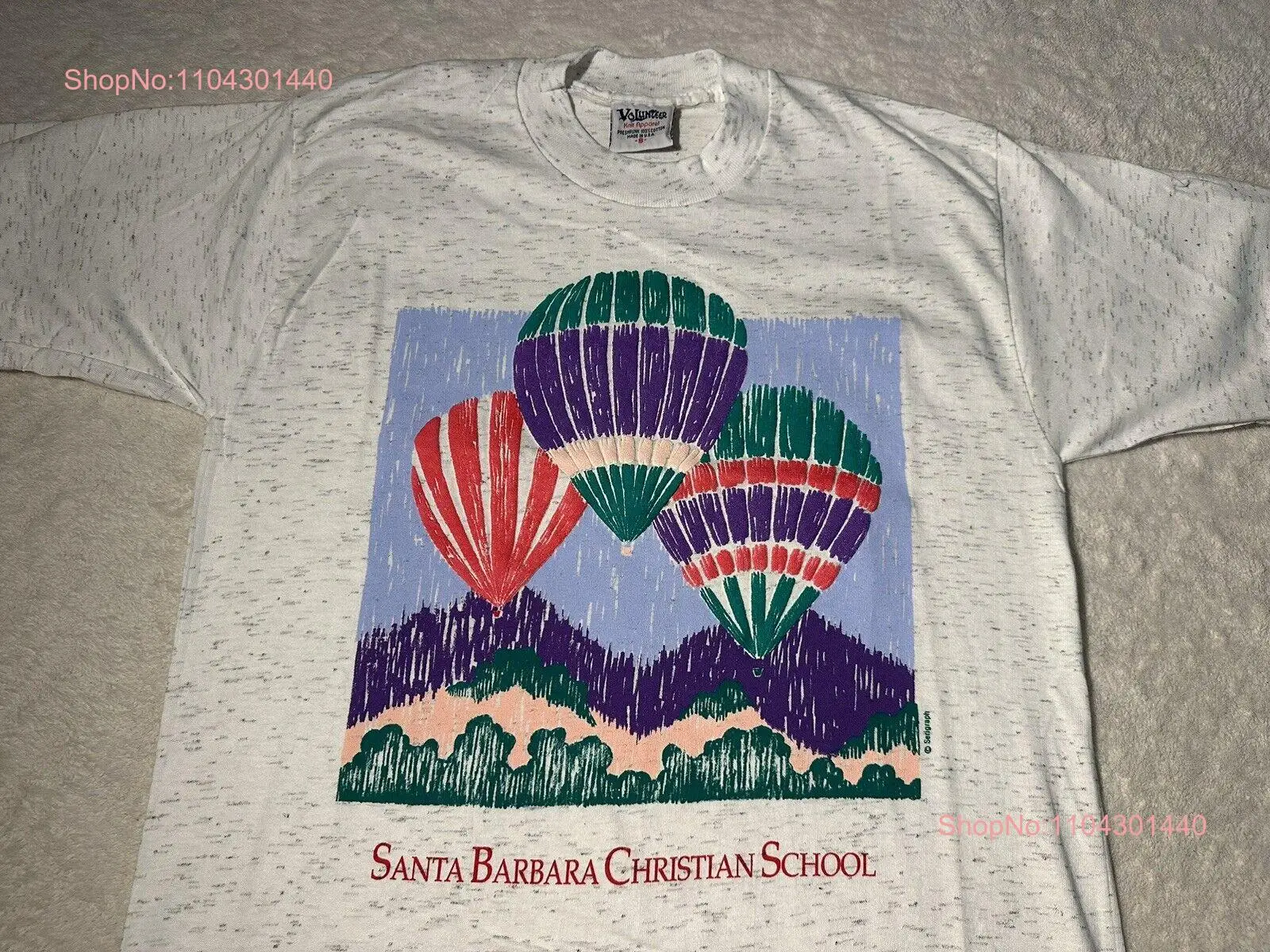 Vintage 90s 1990s Santa Barbara California Christian School Hot Air Balloon T Shirt S NEW long or short sleeves