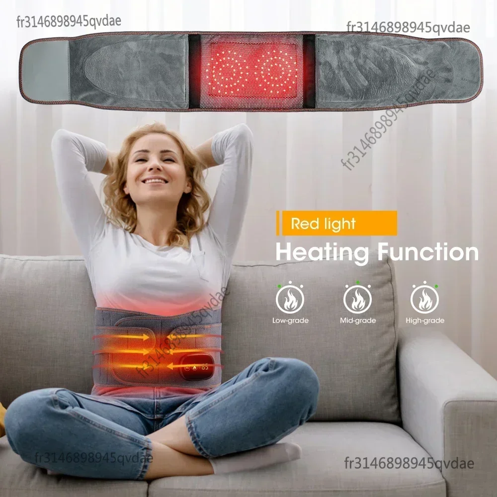 Electric Vibration Heating Belt Red Light Hot Compress Heating Vibration Massager Support Back Waist Abdomen Pain Relief Belt