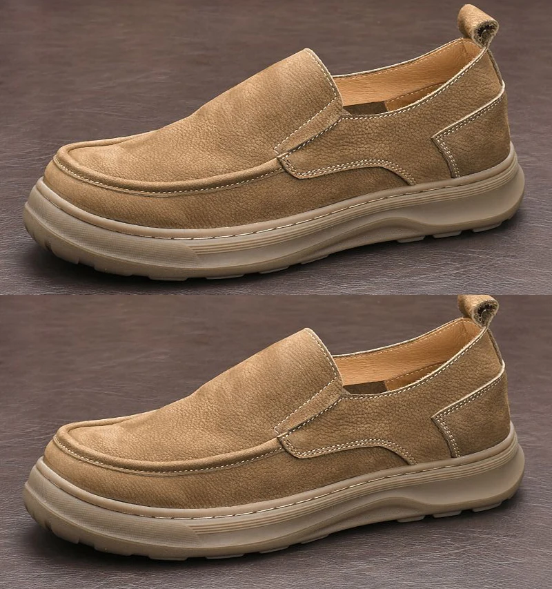 LIHUAMAO Cow leather suede Men's Casual shoes slip on loafer British Style Footwear outdoor sneaker boat shoes thick outsole