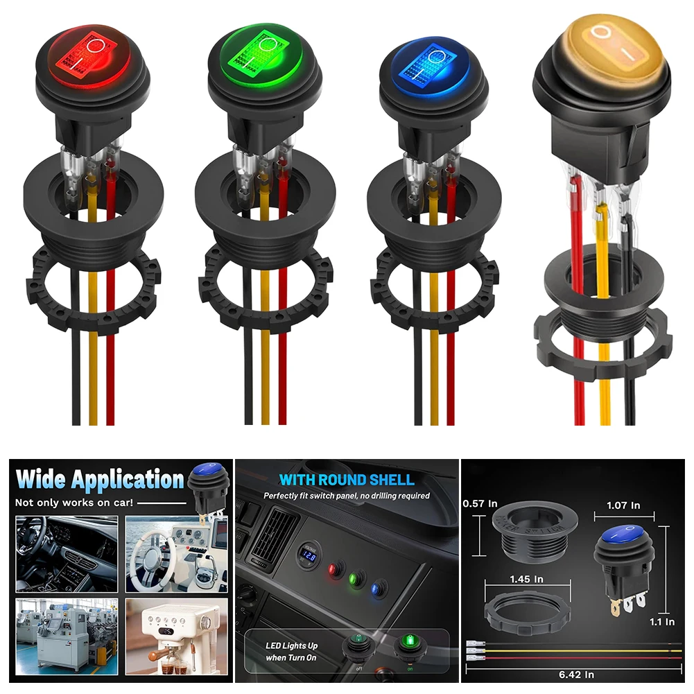 

Компактный тумблерный переключатель для морского применения, с подсветкой (синий, красный, желтый, зеленый), 12В, вкл/выкл, пластиковая и металлическая конструкция
