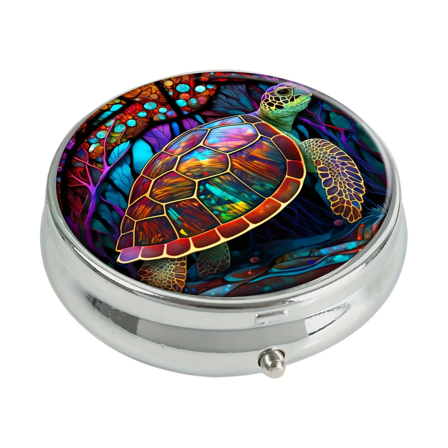 Beautiful Sea Turtle Round Pill Box,Household Portable Medicine Storage Box,3-grid Sub-packaging Medicine Box,For Outdoor Travel