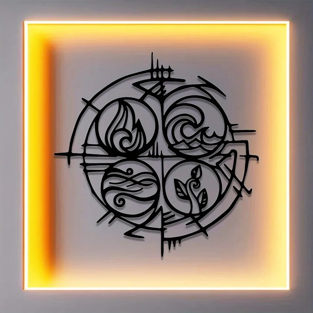 CIFBUY Iron Wall Art Earth Water Air Fire Metal Sculpture Rustproof Hanging Plaque Home Office Yoga Decor Sign