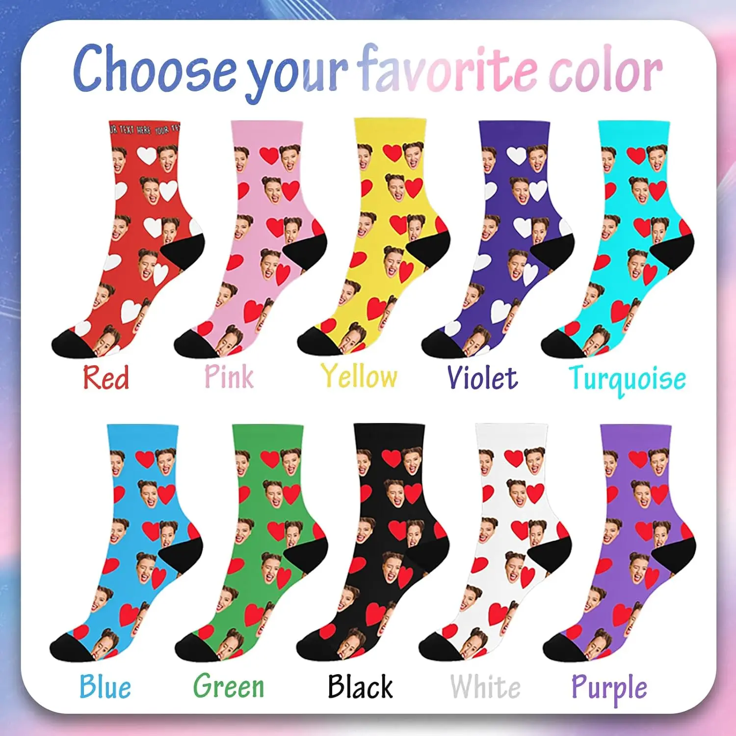 Personal Custom Avatar Printed Socks Cozy Sport Middle Tube Socks Cotton for Unisex Birthday Present