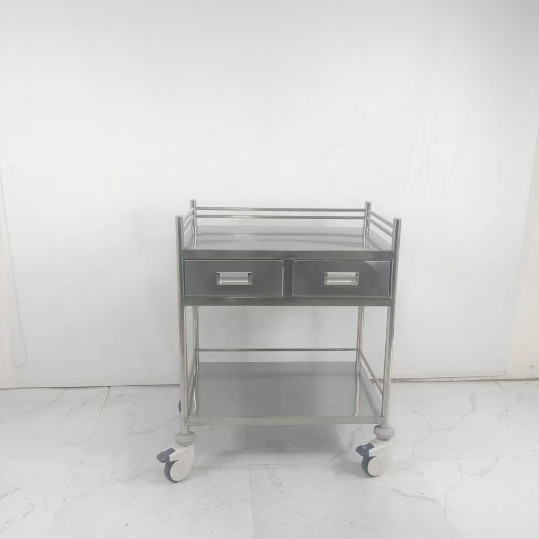 Veterinary Medical Carts for Hospital Use Anti-Corrosive 304 Stainless Steel Instrument Trolley Smooth Burr-Free Welding Easy