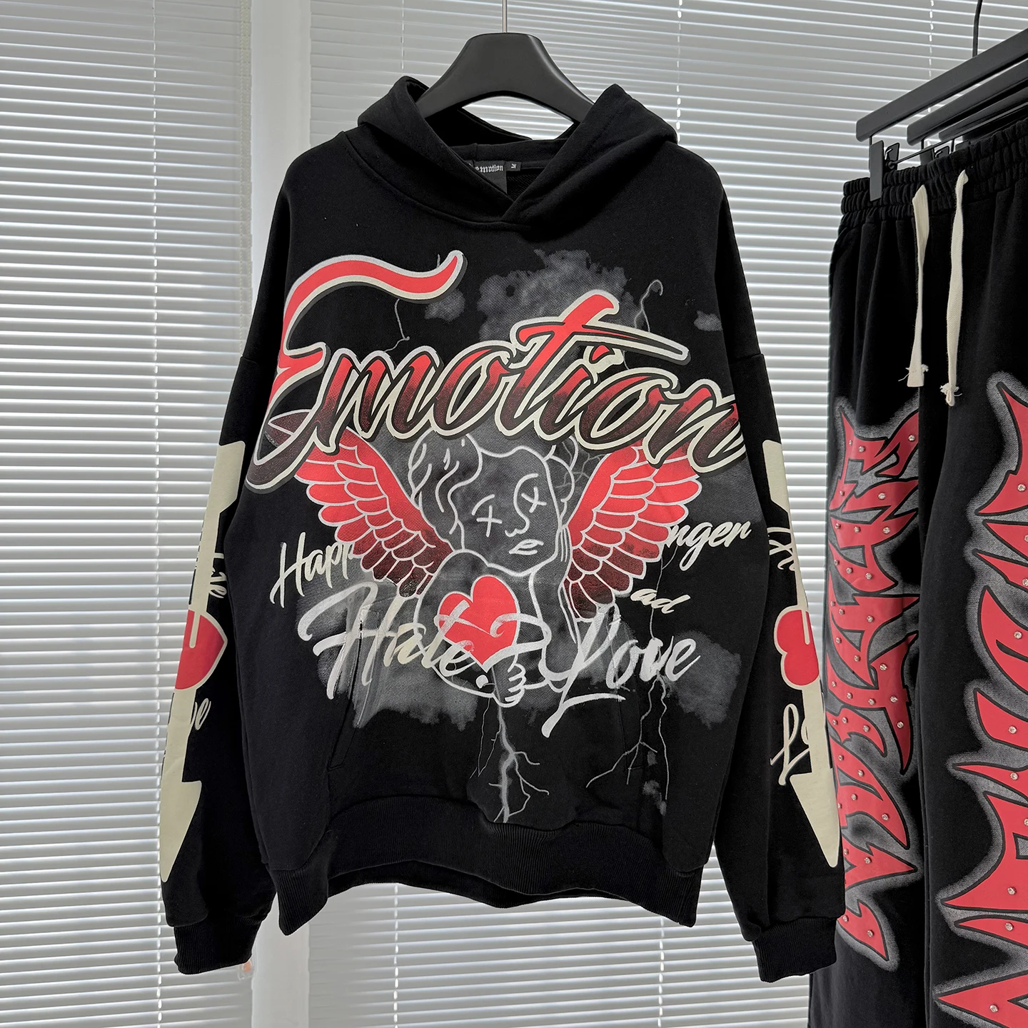 

Retro Street Art God of Love Cupid fiti Letter Print Hoodie ex Loose Fit Trendy Sweatirt Casual Wear Long Sve