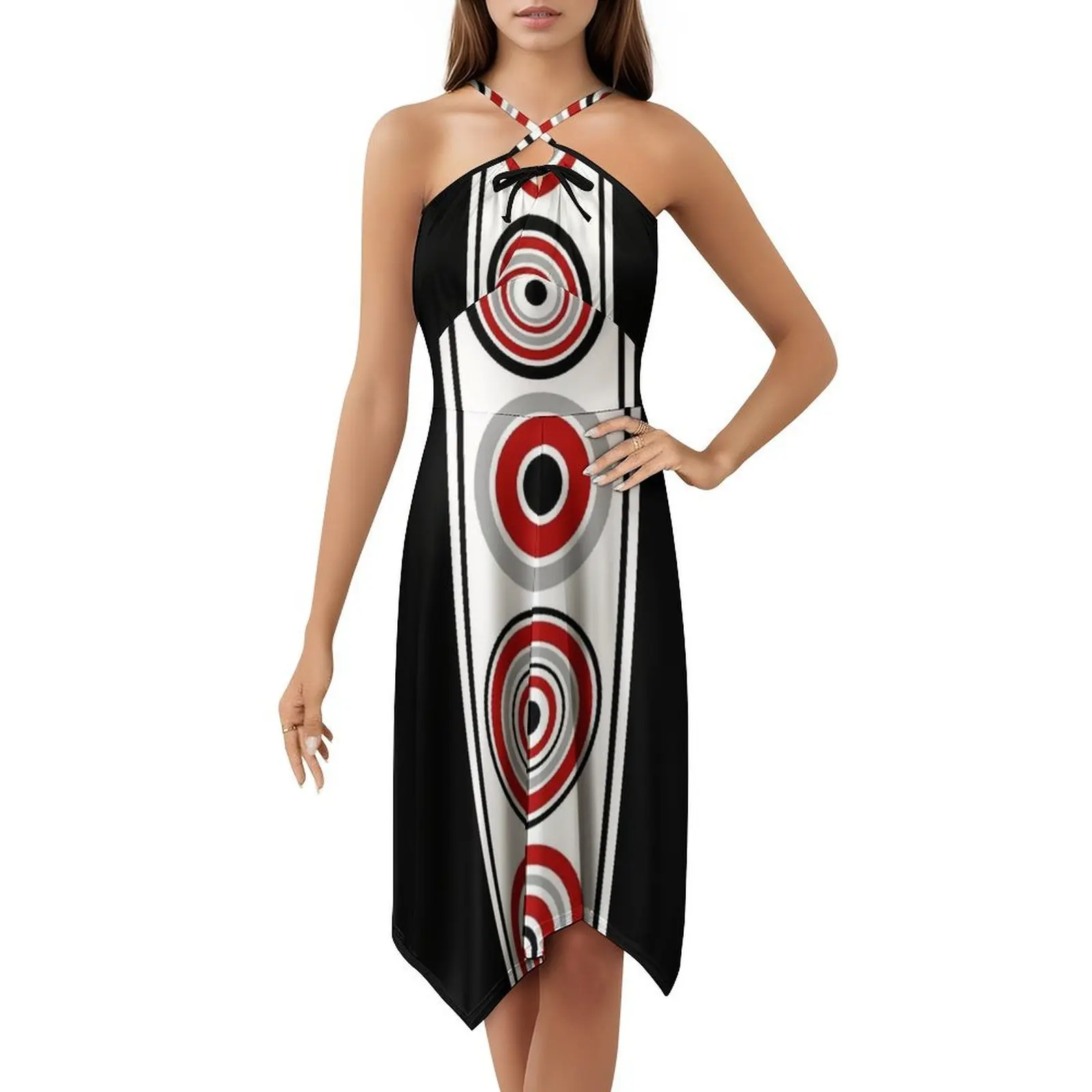 فستان عطلة مثير بتصميم ريترو ملون للنساء على الشاطئ وحفلات أعياد الميلاد فستان قصير بتصميم ريترو ملون #5