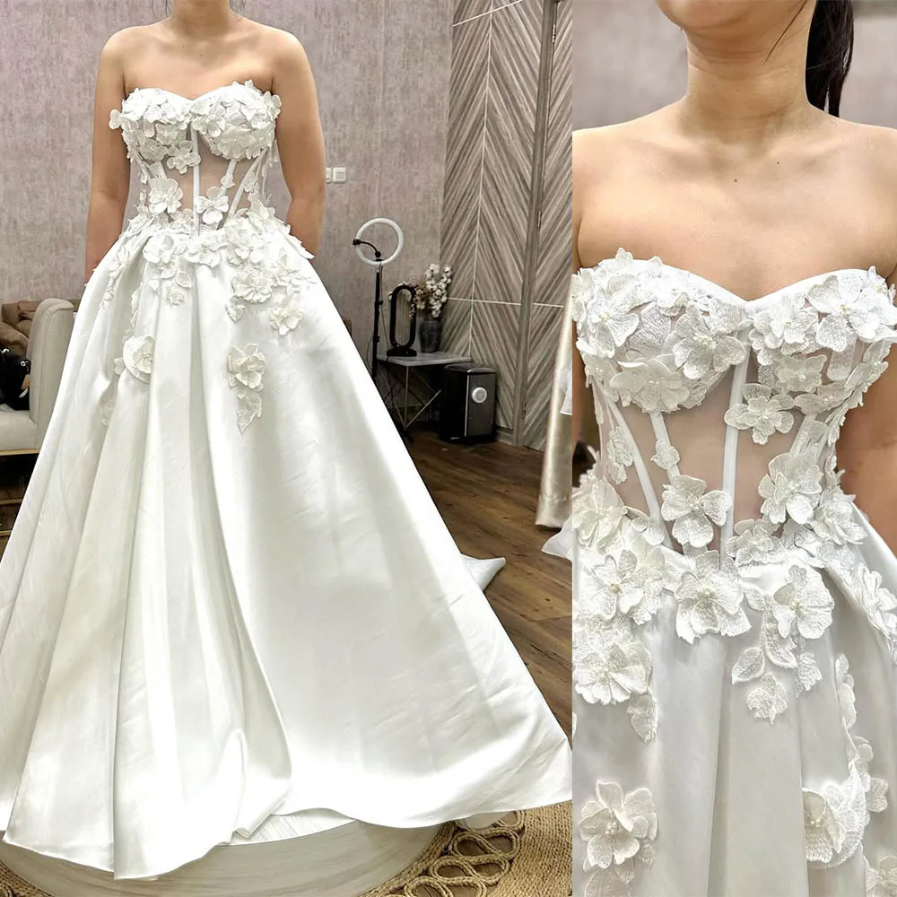 

Charming Sweetheart 3D Flower Lace Applique A-Line Bridal Gown Custom Made Wedding Dress 2026 Vestido De Noival