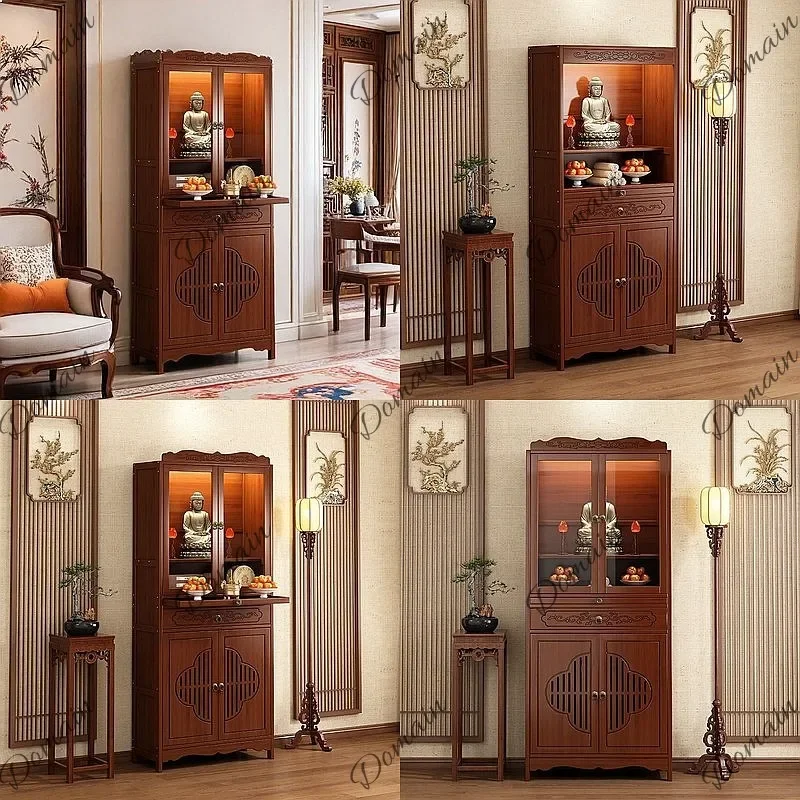 DS Elegant Buddhist Shrine Altar Cabinet for Home Worship Buddha Statue Stand Feng Shui Offerings Table H