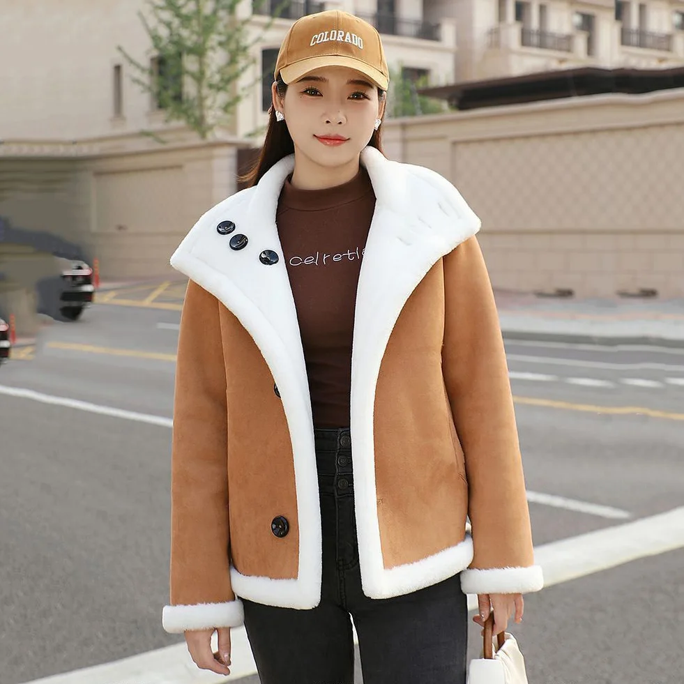 2024 Autumn Winter New Cashmere Coat Woman Fur-Integrated Short Jacket Two-Sided Penetration Thickened Quality Lady Fashion Tops