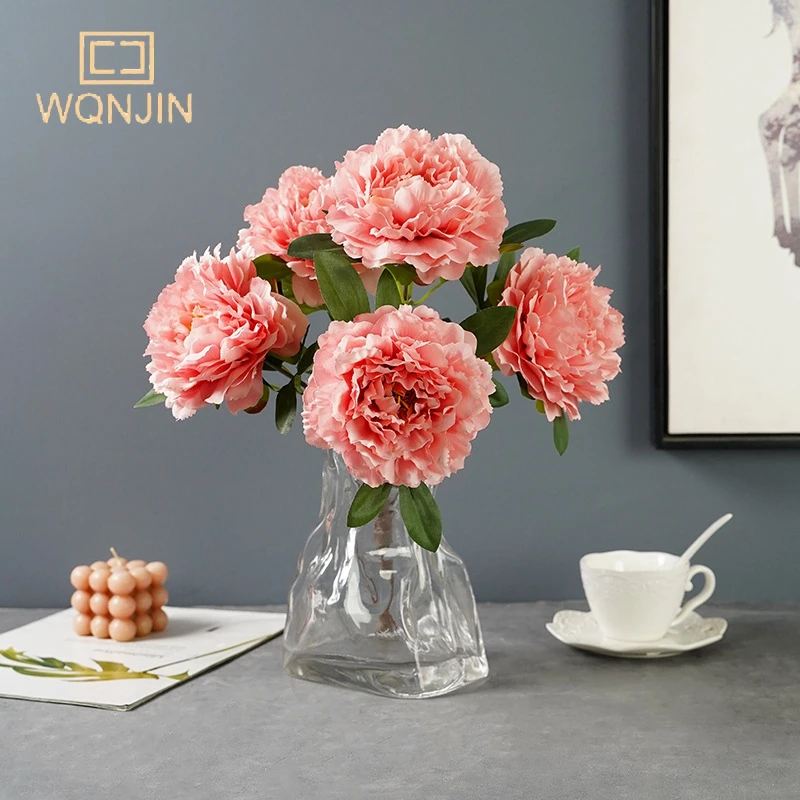 5 Köpfe große rote Seide künstliche Pfingstrose Blumenstrauß Blumen Dekoration Hochzeit Zuhause Tisch große gefälschte Blumen Valentinstag liefert – Detail 1
