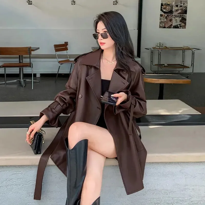 New Fashion PU Leather Leather Jacket  Female Spring Autumn Loose Versatile Outerwear Ladies Leather Jackets Lady Windbreakers
