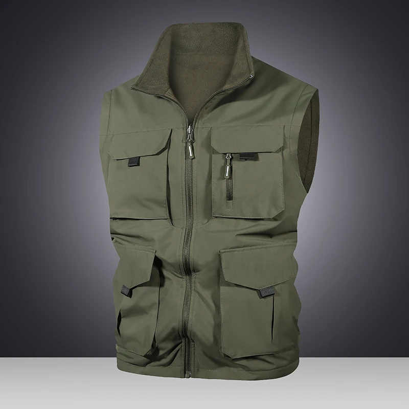 

Men's Solid Color New Outdoor Workwear Vest Multifunctional Zipper Multi Pocket Jacket Winter Shoulder Plus Size Sports Vest