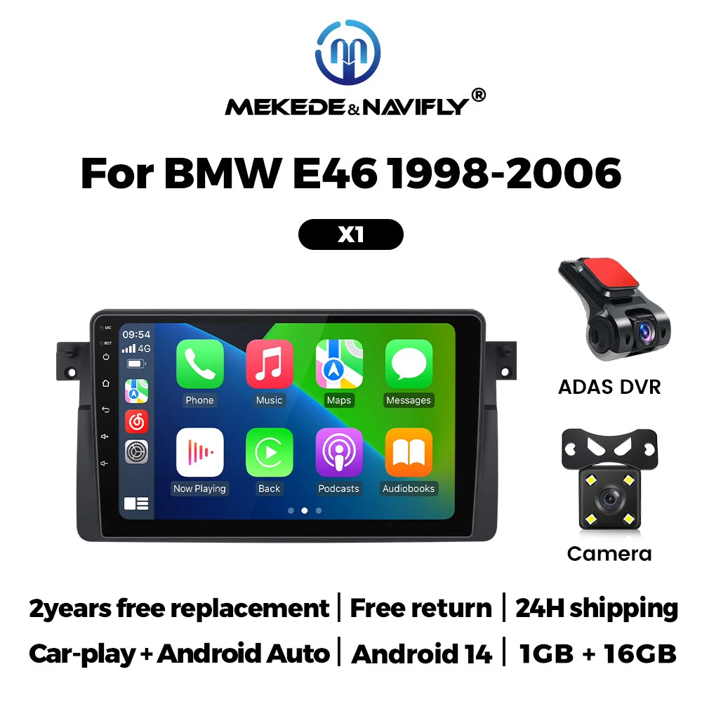 Android 14 Car Radio Wireless CarPlay Auto Multimedia Video For BMW E46 M3 1998 1999-2006 WiFi BT FM Autoradio GPS Navigation