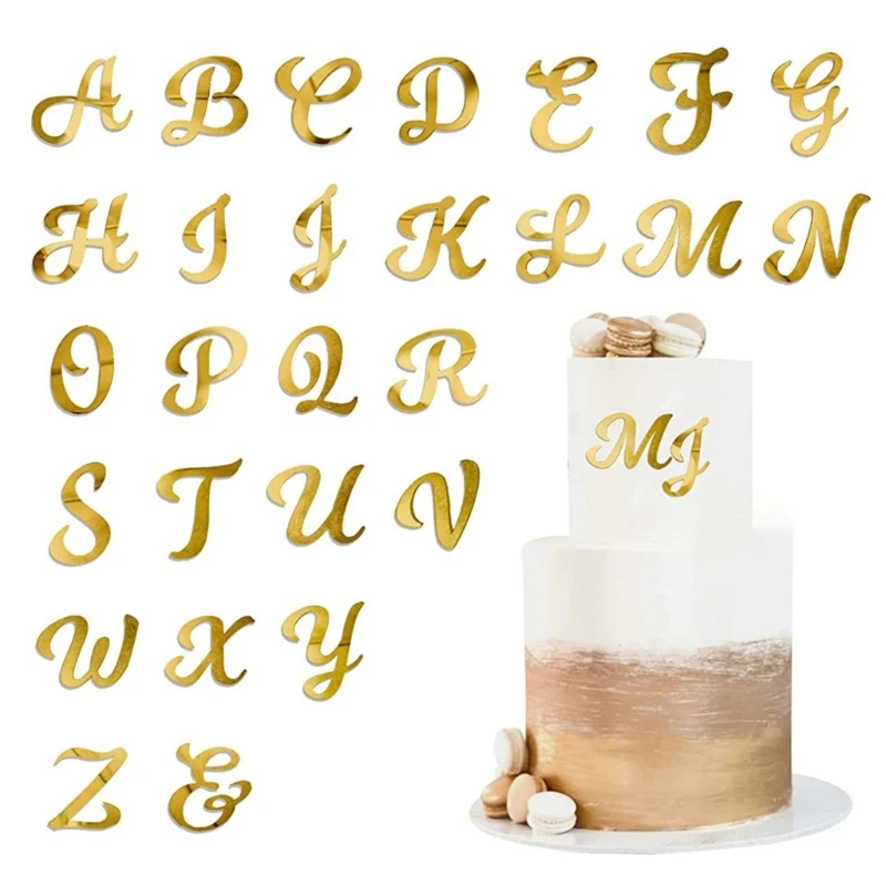 Set 26 toppers per torta con alfabeti in acrilico dorato, set plettri in oro specchiato con lettere per occasioni speciali