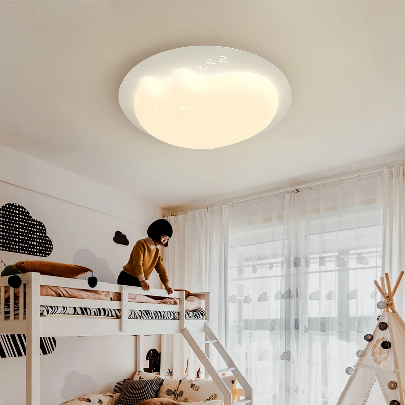 Lámpara de techo LED creativa con forma de gato para habitación de niños, comedor, dormitorio, vestíbulo, cocina, lámpara blanca con Control remoto, decoración del hogar