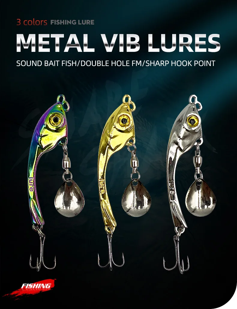 ShareShark 5 Stück/Box Angelköder Spinner Löffelköder Rotierende Metall-VIB-Köder Vibrations-Wobbler Sinkende Pailletten-Köder Pesca – Detail 1