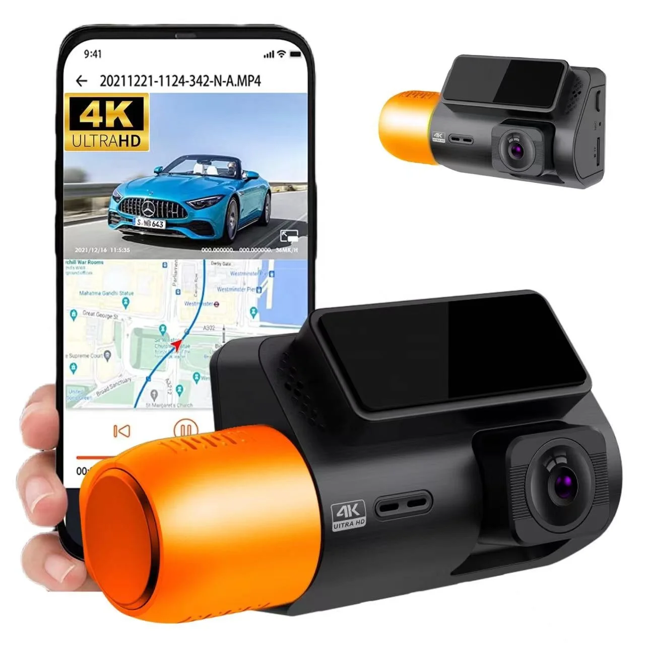 Optional Cameras 3 Rear View Mirror Auto Front and Inside Car Black Box Lens IR Night Vision 24hr Parking 4K Dash Cam