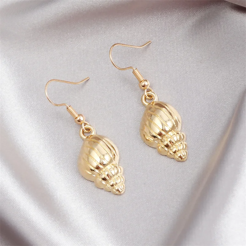 Seaside Beach Style Conch Shape Pendant Earhook Earrings Marine Biology Series Ear Accessories For Women Fashion Jewelry