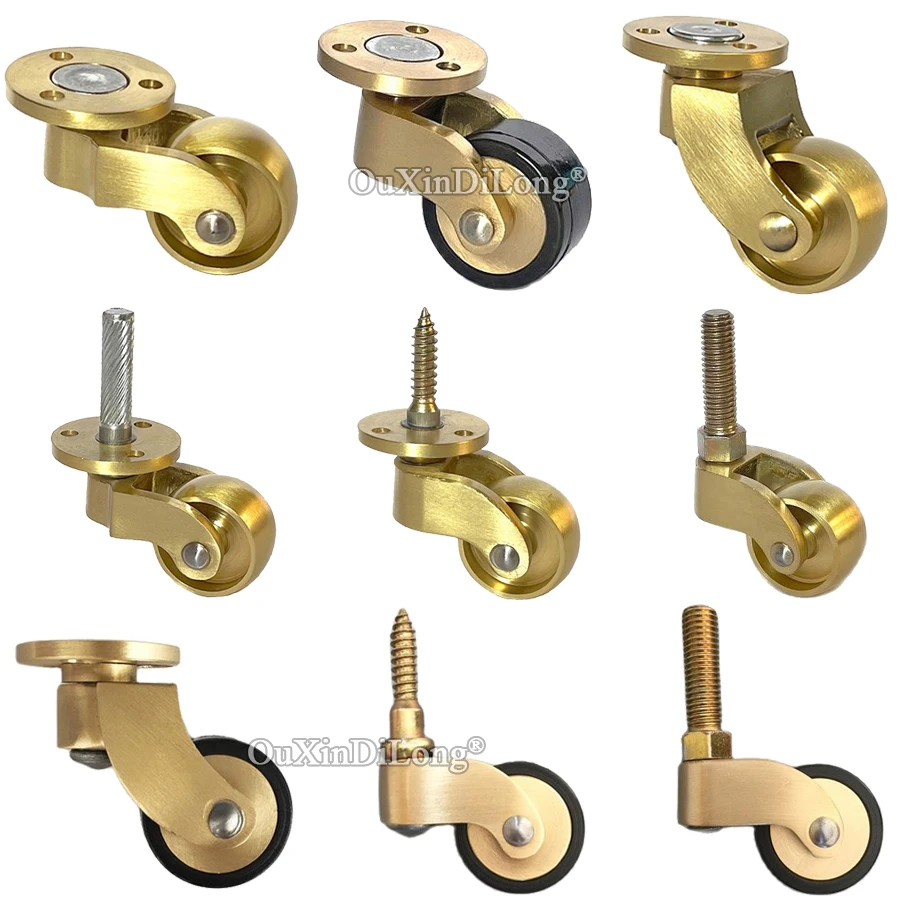 4PCS Multiple Styles 1Inch Brass Casters/Rubber Wheel Stem Roller 360 Degree Rotation Sofa Table Chair Cabinet Furniture Castor