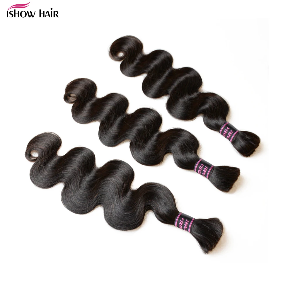Ishow Bulk Human Hair Brainding Hiar Body Wave Unprocessed No Weft Boho Braids Human Hair Bulk Extensions 100G/PC For Women