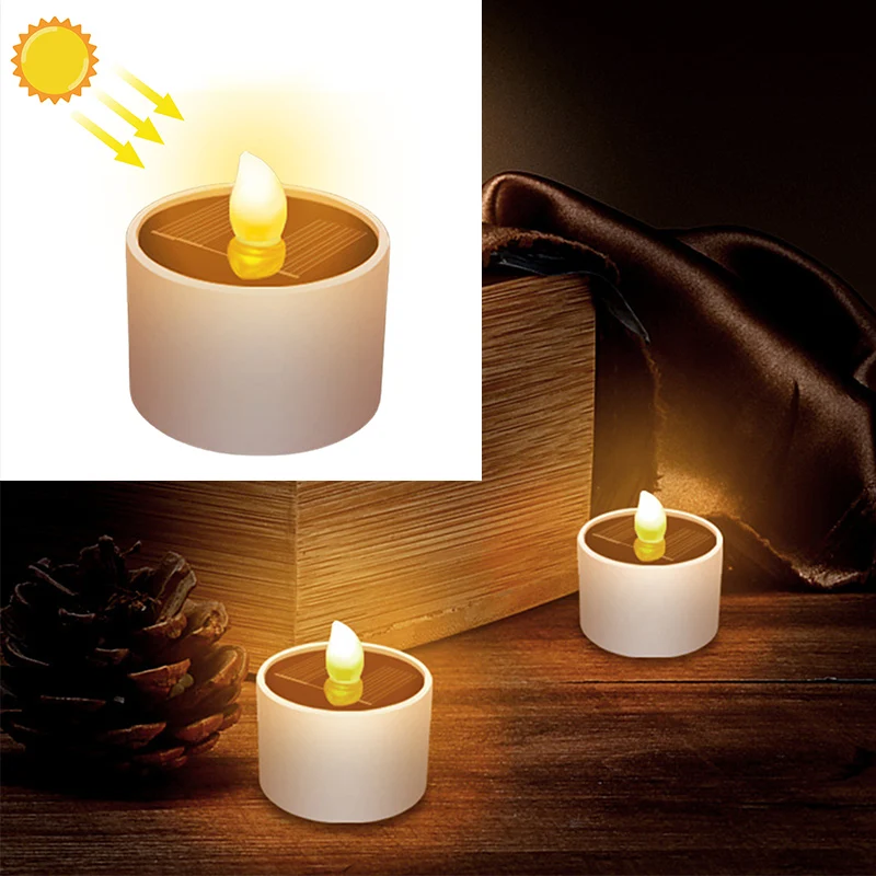 

Solar Candles Flameless Flickering LED Candles Tea Light Warm Light Waterproof Electric Solar Fake Candle Halloween Home Decor