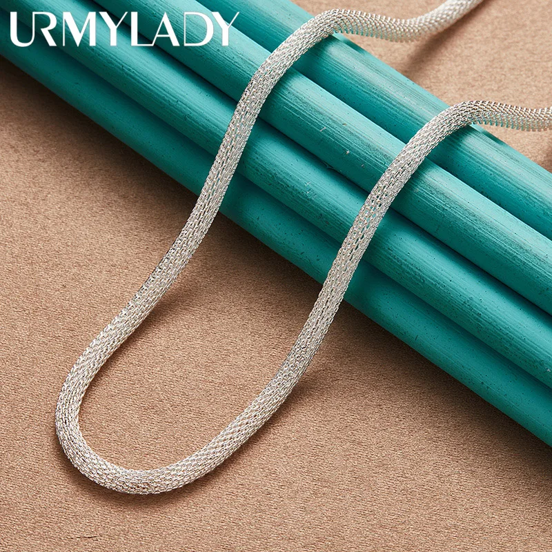 URMYLADY 925 Sterling Silver 4mm Snake Chain Necklace For Women Men Wedding Party Fashion Charm Jewelry Gifts
