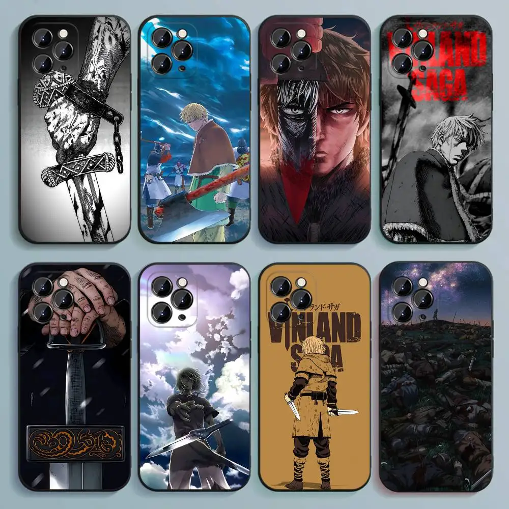 

Anime V-Vinland Saga Phone Case For iPhone 17,16,15,14,13,12,Pro,Max,Plus,E,SE4,Air,Mini Black Soft Cover