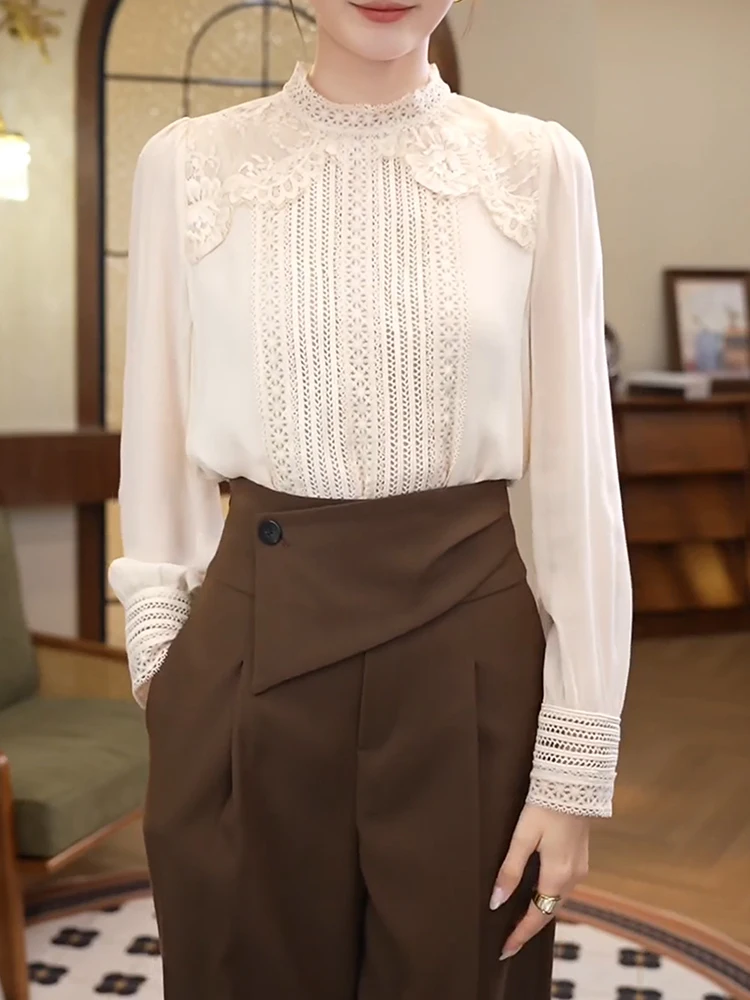 

Lace Patchwork Top Faionable Versatile Large Size Ele Sle Spring Autumn Season Women's Premium Quali irt