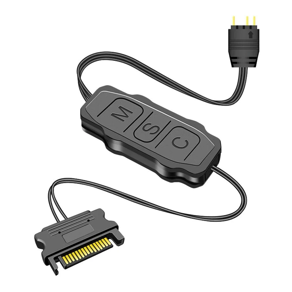 ARGB Mini Adaptador Controlador com Alongar Cabo, 5V, 3Pin, RGB Controlador para SATA Cabo de Controle de Alimentação