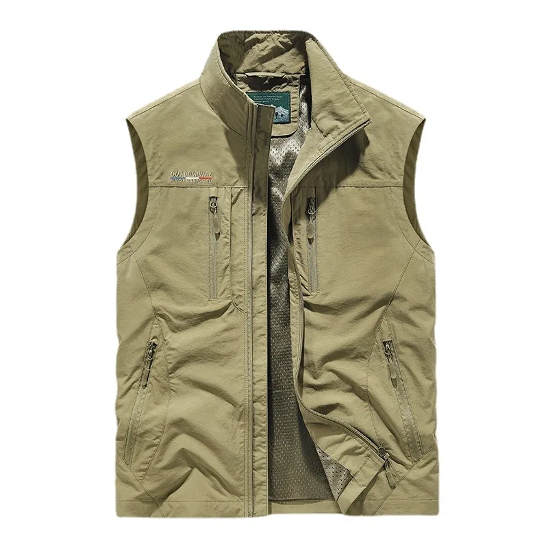 

2024 Spring Mens Jacket Summer Stand Collar Quick Drying Multi Pocket Workwear Outdoor Photography Fishing Vest for Men Size 6XL